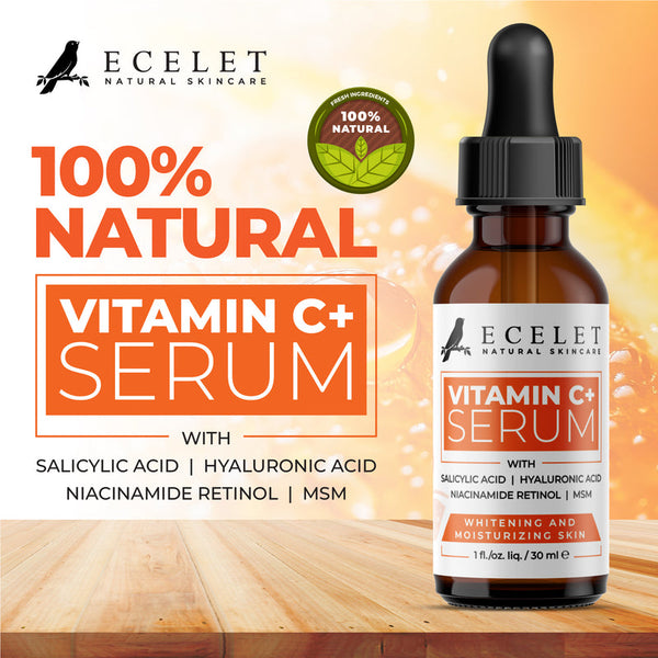 Ecelet Vitamin C+ Advanced Brightening Serum – Powered by Hyaluronic Acid, Niacinamide, Retinol & Salicylic Acid for Even-Tone, Hydrated, and Radiant Skin (1 fl oz / 30 mL)